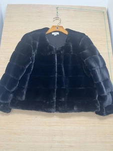 Calvin Klein giacca pelliccia sintetica donna grande nero morbido peluche cappotto corto elegante - Foto 1 di 5