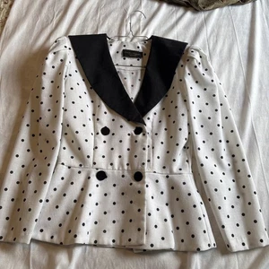 Steven Michaels Apparel Blouse/blazer White With Black Pokodots Size 13/14 USA - Picture 1 of 10