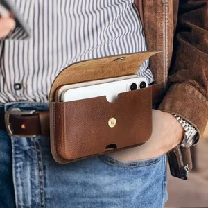 Genuine Leather Cell Phone Waist Belt Holster Loop Pack Bag Wallet Case​ Cover - Picture 1 of 13