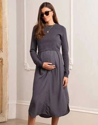 Seraphine Slate Grey Knitted Top Maternity Nursing Midi Dress Size 10 - Image 1 of 4