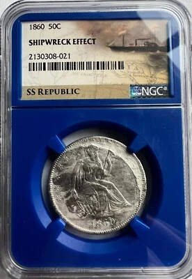 VERY RARE SS REPUBLIC 1860 P MINT  SHIPWRECK EFFECT LIBERTY SEATED HALF DOLLAR - Image 1 of 4