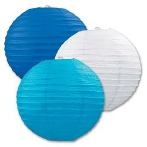 Paper Lantern Set 9.5-inch Blue White Turquoise 3 Per Pack Nautical Baby Shower - Picture 1 of 1