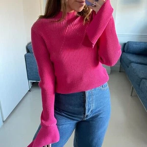 Acler Long Sleeve High Neck Ribbed Knit Flare Sleeve Sweater Pink 8 - Picture 1 of 11