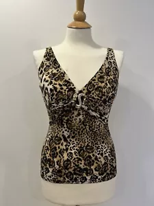 Camiseta sin mangas para mujer Cache marrón y beige con estampado de leopardo con serpiente con joyas TALLA XS - Imagen 1 de 6
