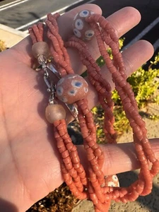 Wow 🤩 handmade Seed Lampwork Coral colored African Recycled Glass beads Ghana - Picture 1 of 11