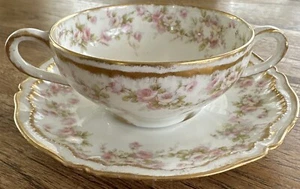 Vtg 1890's Theodore Haviland Rose Cream Soup Bowls & Saucer Limoges FRANCE - Picture 1 of 6
