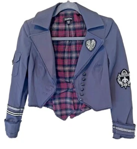 NEW NWOT BEBE Gray Military Style Red Plaid Lined Cropped Jacket XXS Size 0 - Picture 1 of 19