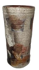 Raku Art Pottery Vase Ribbed Abstract Iridescent Glaze Marked 348