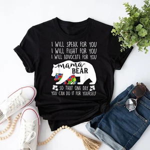 Autism Mama Bear I Will Speak Fight Advocate For You Autism Men Women T-Shirt - Picture 1 of 22