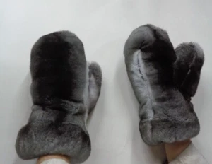 BRAND NEW RANCHED CHINCHILLA FUR MITTENS MITTS MEN MAN WOMAN WOMEN SZ ALL - Picture 1 of 3