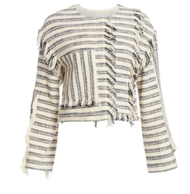 NUEVA, 3.1 Phillip Lim Chaqueta de Flecos Recortados en Marfil/Azul Marino - Talla 4 #SJ1917 Foto 1 de 4