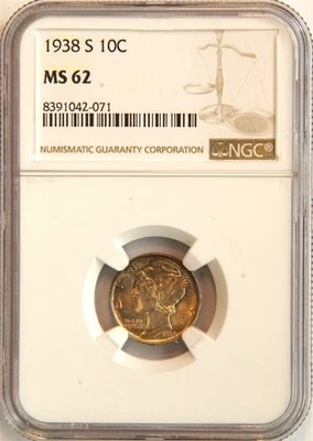 1938 S Mercury Silver Dime Midnight Toning MS 62 NGC 10C US COIN - Image 1 of 4