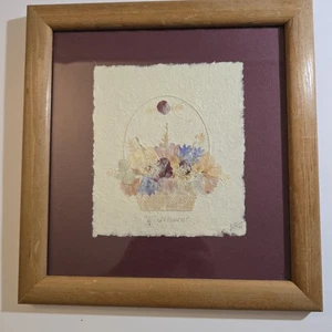 Wildflower's Signed 1999 Handmade Paper & Pressed Flowers Framed Wall Hanging - Picture 1 of 5