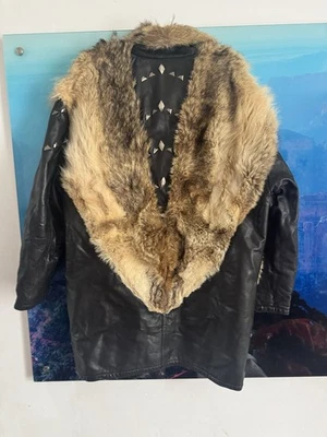 Vintage Italian Leather And Real Fur Coat Men’s Xl  Black Brown Calf  Skin Italy - Image 1 of 4