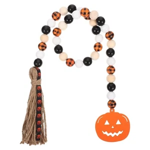  Halloween Beaded Pendant Wooden Beaded Garland Pendant Tassel Wood Bead String - Picture 1 of 12
