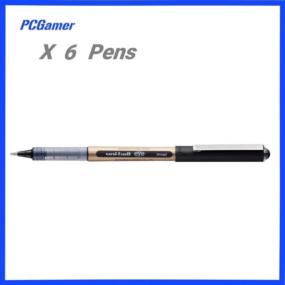 6 x Uni-ball Eye Pigment Ink Roller Ball Pen Black 1.0mm Broad UB-150 - image 1 of 1