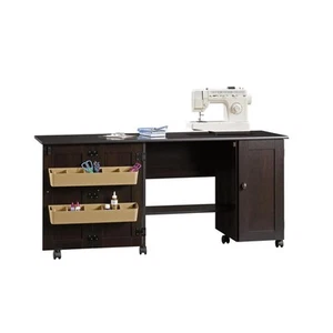 Sauder Sewing Craft Storage Cabinet Cart Table Cinnamon Cherry Finish - Picture 1 of 4