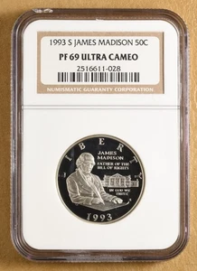 1993 Proof James Madison Commemorative Silver Half Dollar NGC PF 69 Ultra Cameo - Picture 1 of 2