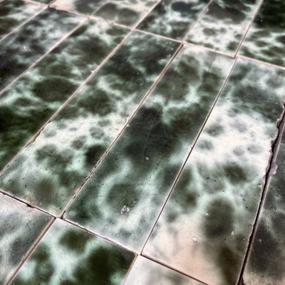 27 Antique Fireplace Tiles 6” x 1  1/2” Dark Green White Marble Look VTG 6x1.5” - Image 1 of 4