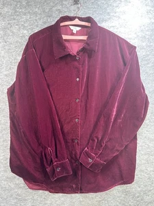 Mujer XXL Time And Tru Borgoña Terciopelo Abotonado Camisa Cuello Manga Larga - Imagen 1 de 5