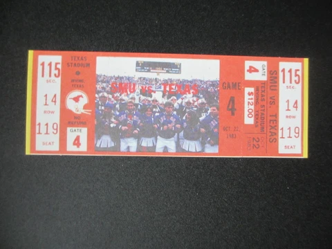 1983 Texas vs SMU Football Ticket Official Reproduction Cover