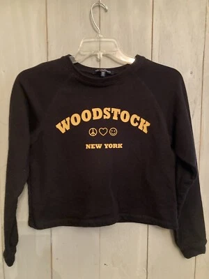 Sudadera para mujer One Clothing talla XS negra pulóver corta Woodstock Nueva York Foto 1 de 4