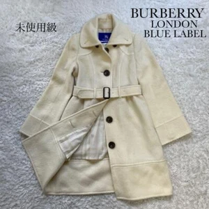Burberry Blue Label Belted Coat Ivory White Alpaca Nova Check Size 38 Used - Picture 1 of 11