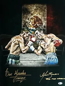 Foto de boxeo metálico firmada 16x20 de Erik Morales y Marco Antonio Barrera - Imagen 1 de 2