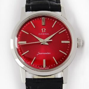 Omega Seamaster Winding Sunburst Red Steel Mens Vintage Watch Ref.2964-2