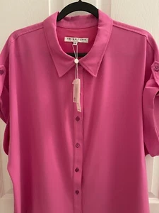 Trina Turk NWT Simpatico Top in Pink Button Down Short Sleeve Blouse - Size XXL - Picture 1 of 4