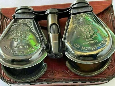 Antique Vintage Nautical Brass Binoculars with Leather Case Genuine Spyglass - Image 1 of 4