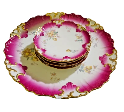 Antique T&V Limoges Dessert set platter and 4 plates - Image 1 of 4