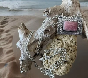 Rhodochrosite Pendant Necklace-925 Sterling silver plated- Brand New - Picture 1 of 3
