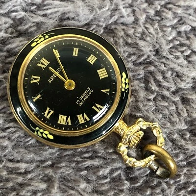 Vintage Arenda Black Dial Enamel Flowers Mechanical Wind 23mm Pocket Watch - Image 1 of 4