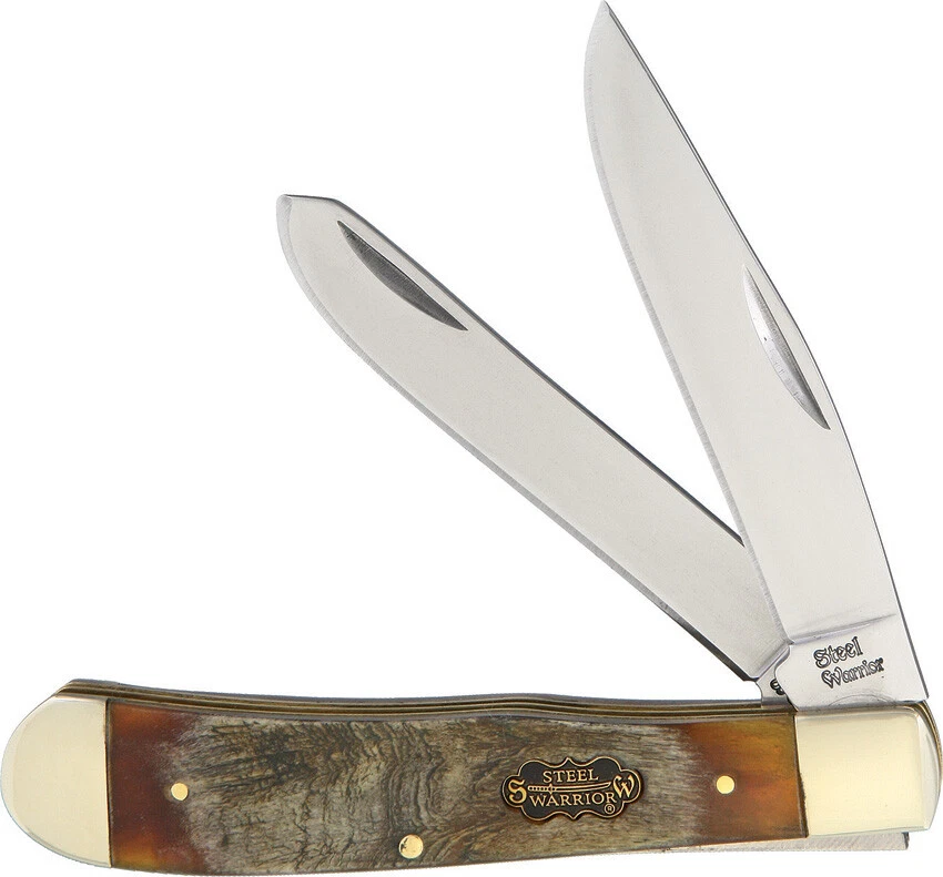 Cuchillo plegable con mango de cuerno de carnero trampero guerrero acero cubiertos escarcha SW108RH Foto 1 de 1