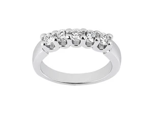 5Stone 1.00ct Diamond Wedding Band Ring 18k White Gold Round Brilliant Cut G SI1 - Picture 1 of 3