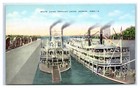 Keokuk, IA Postcard-  BOATS GOING THROUGH LOCKS Steamboats People