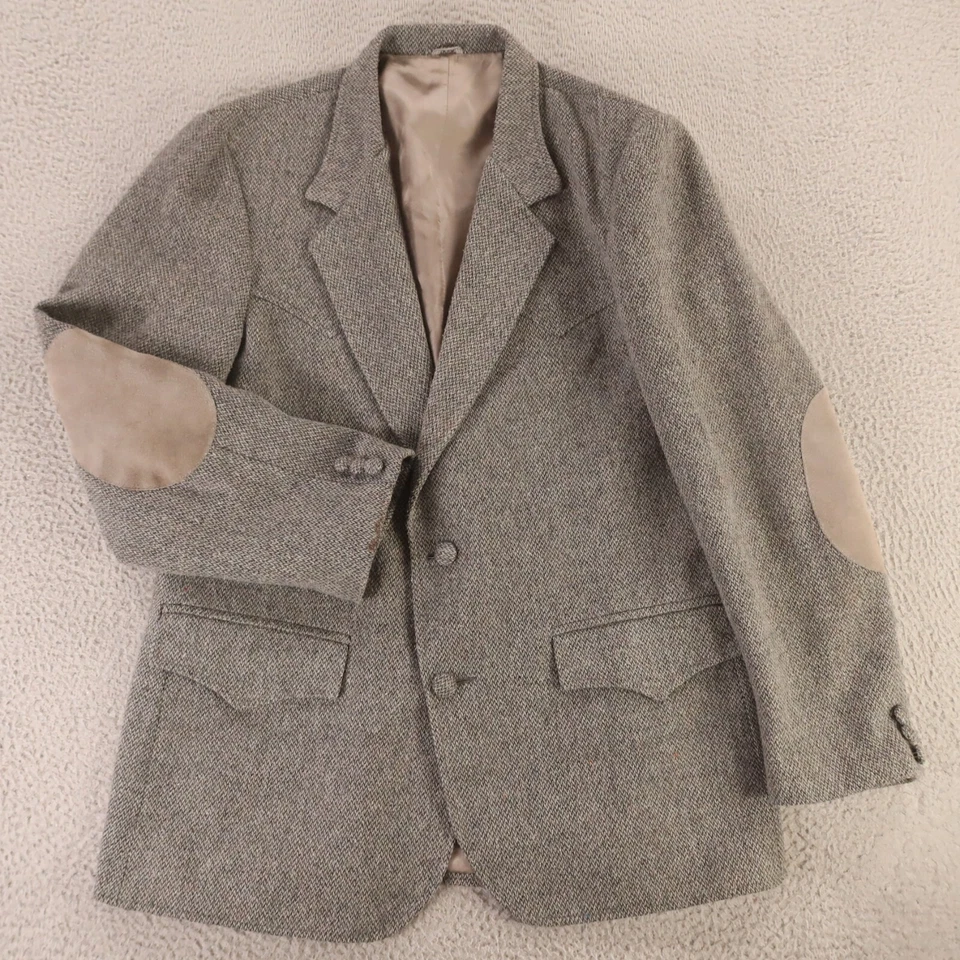 VINTAGE Donegal Tweed Jacket M Gray Barleycorn Wool Blazer Elbow Patches USA 42R - Image 1 of 4