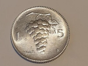 Repubblica Italiana 5 Lire Uva 1947 RICONIO FALSA - Zdjęcie 1 z 3