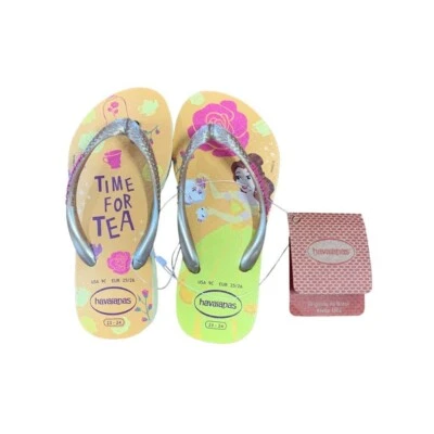 9C Havaianas Girls Disney Princess Belle Flip Flops New "Time for Tea" - Image 1 of 4
