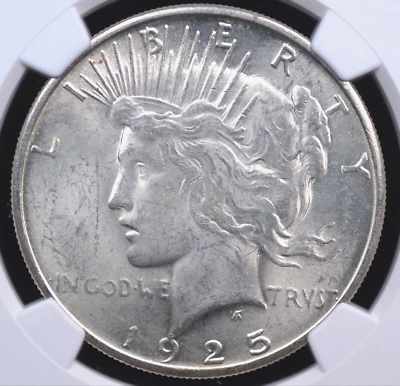 1925 S PEACE DOLLAR NGC MS 62 UNCOMMON FROSTY WHITE LUSTER OVERRULES A BAGGY - Image 1 of 3