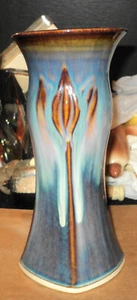 Antike Vintage blau/braun signierte Vase aus Keramik - Bild 1 von 8