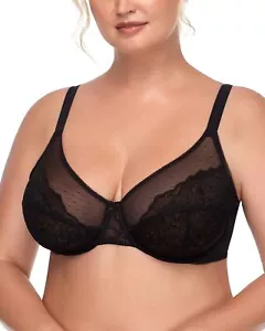 Full Coverage Underwire Minimizer Bra Plus Size 40D Black Heavy Breast - Picture 1 of 7
