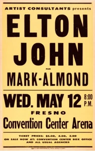 PÓSTER CONCIERTO ELTON JOHN 1971 11x17 estilo boxeo fresno california mark almond - Imagen 1 de 1