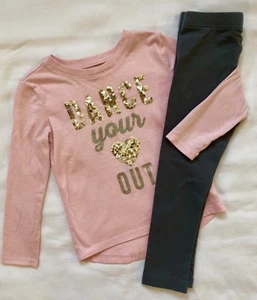 DANCE Shirt & Leggings SET Gold SEQUIN Silver Glitter Bling PINK & GRAY Pants 4T - Picture 1 of 2