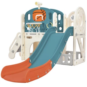 7-in-1 Kids Slide Playset Climbing Crawling Playhouse With Slide Basketball Hoop - Picture 1 of 16