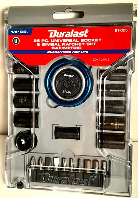 DURALAST 1/4in Drive Gimbal Ratchet/Socket UNIVERSAL SAE/METRIC Tool Set 25 Piec - Image 1 of 2