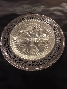 Wm Rogers #811 Eagle Star Round Silverplated Tray w Glass 3 Part Relish Insert - Picture 1 of 12