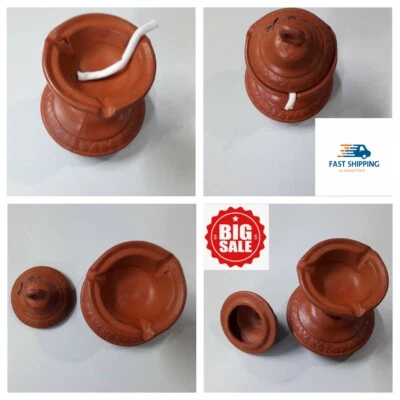 Lámpara de aceite de arcilla tapa separada hecha a mano hogar boda/diwali festival decoraciones mechas 20 Foto 1 de 4