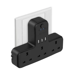 Plug Adaptor UK 3 Way JSVER Plugs Extension Multi Sockets with 3 USB Slots(5V/2. - Picture 1 of 7